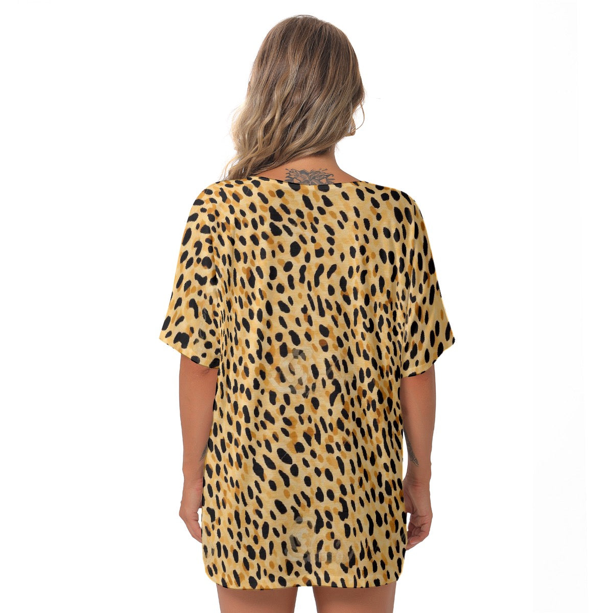 All-Over Print Women's Bat Sleeves V-Neck Blouse
