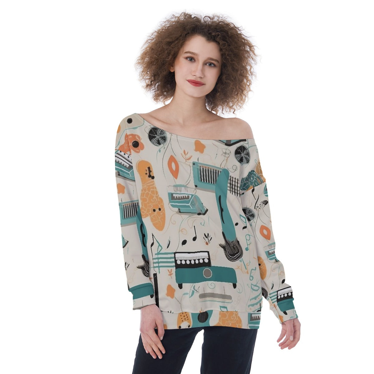 All-Over Print Oversized Women's Off-Shoulder Sweatshirt
