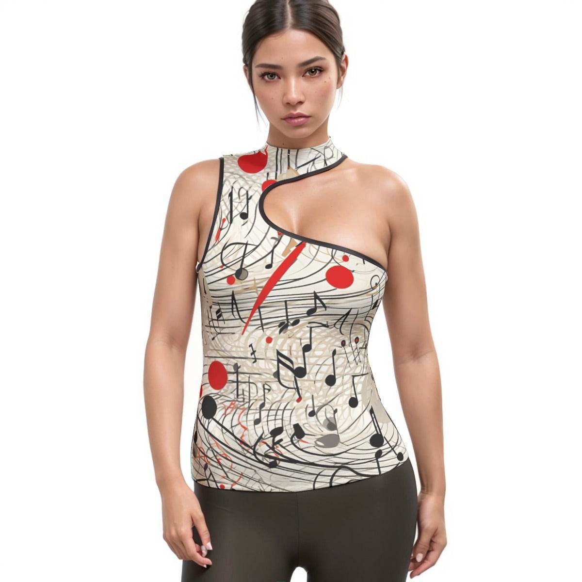 All-Over Print Women's Halter Sleeveless Asymmetrical Tank Top
