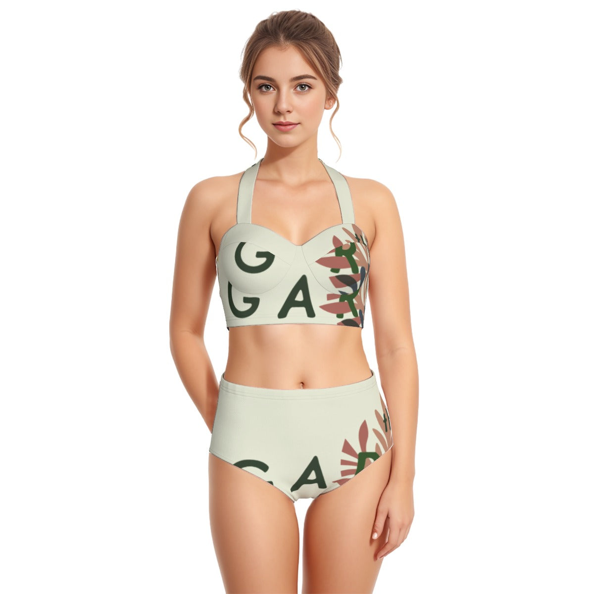 All-Over Print Women's Swimsuit Set With Halter
