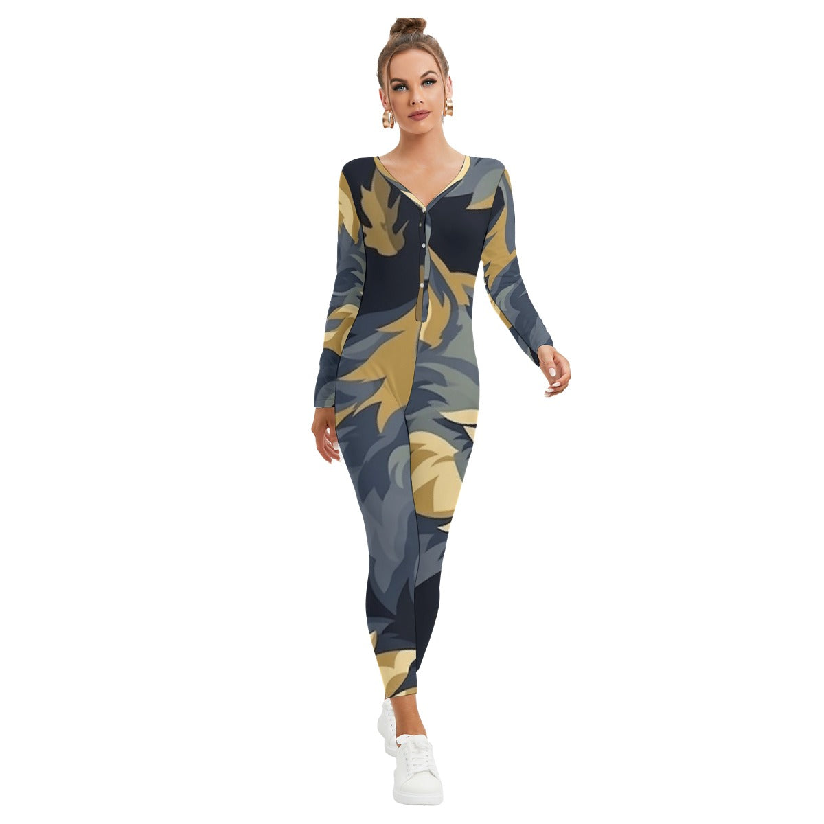 All-Over Print Women's Plunging Neck Jumpsuit