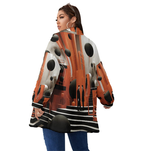 All-Over Print Unisex Borg Fleece Stand-up Collar Coat With Zipper Closure(Plus Size)