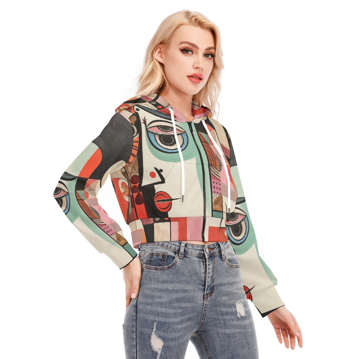 All-Over Print Women's Crop Top Hoodie With Zipper Closure