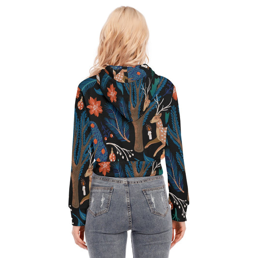 All-Over Print Women's Crop Top Hoodie With Zipper Closure