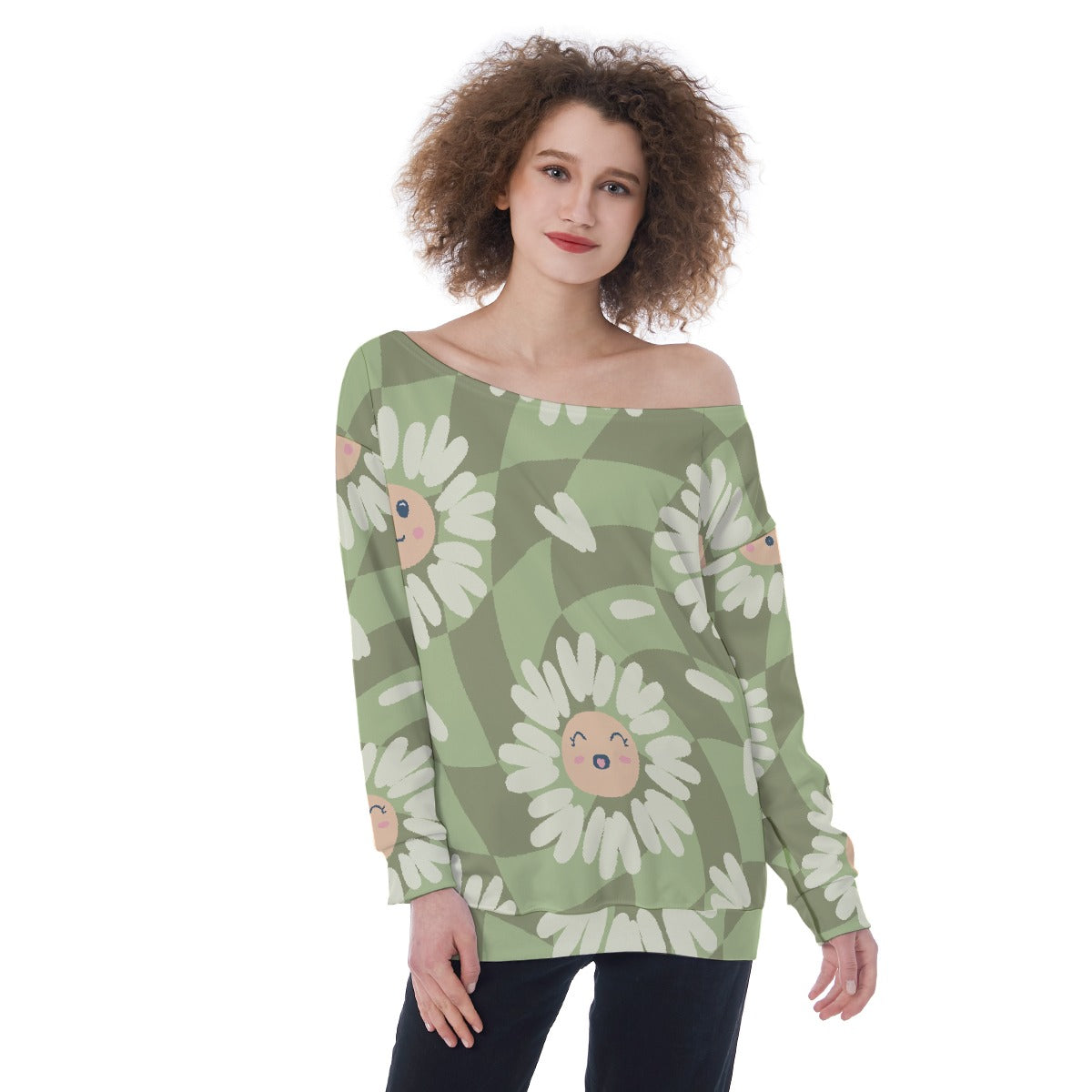 All-Over Print Oversized Women's Off-Shoulder Sweatshirt