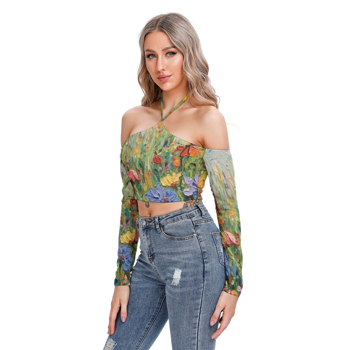 All-Over Print Women's Halter Lace-up Top