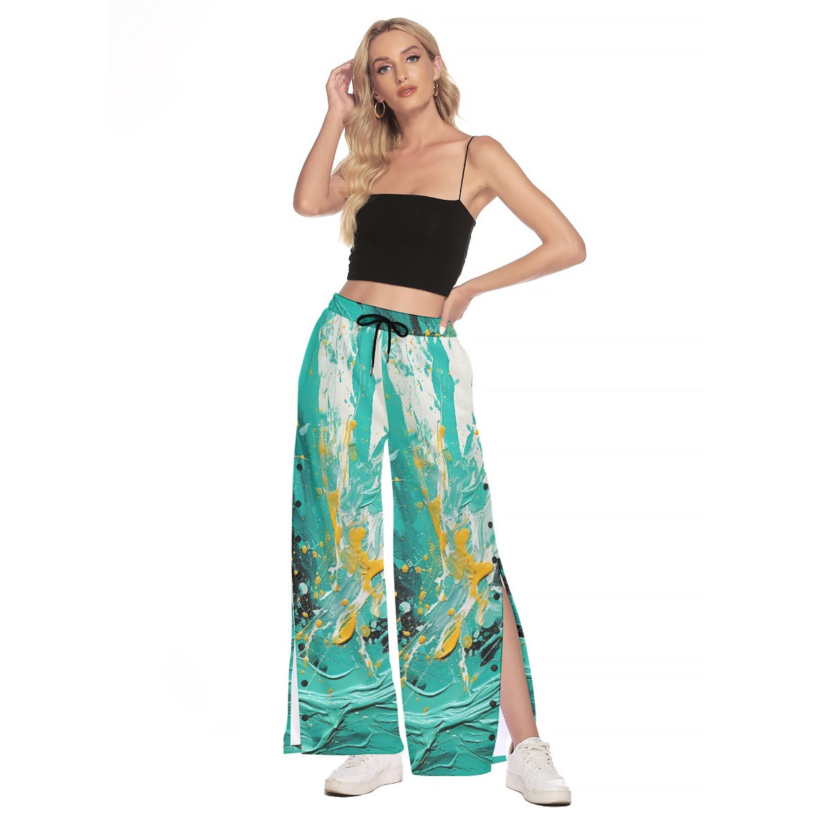 All-Over Print Women's Side Slit Snap Button Trousers