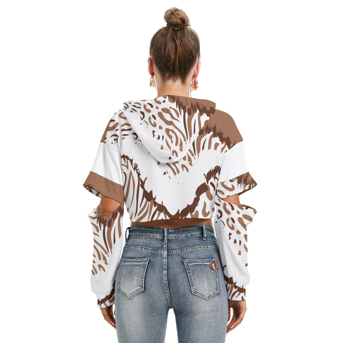 All-Over Print Women's Heavy Fleece Hoodie With Hollow Out Sleeve