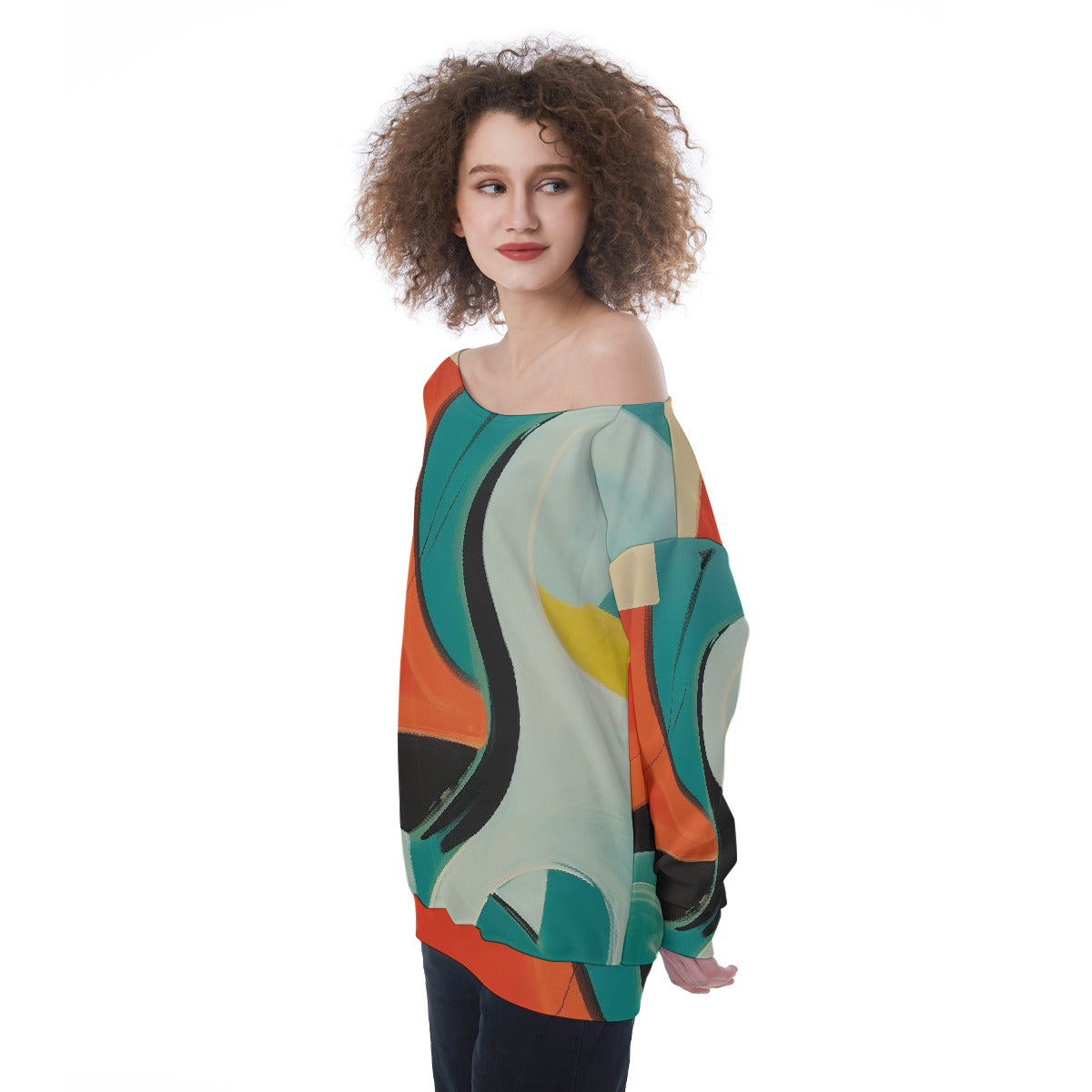 All-Over Print Oversized Women's Off-Shoulder Sweatshirt