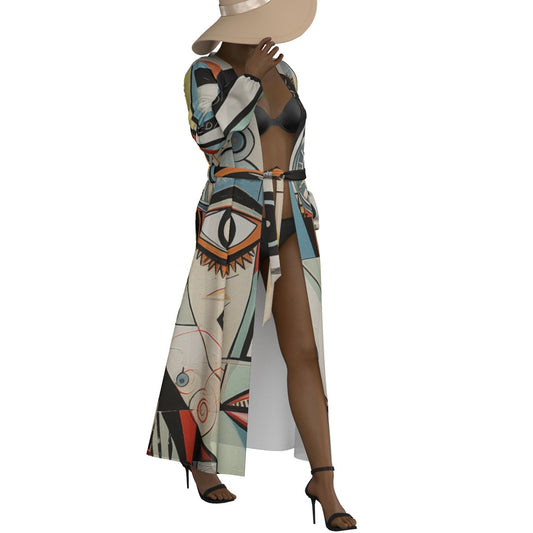 All-Over Print Women's Lace-up Chiffon Robe