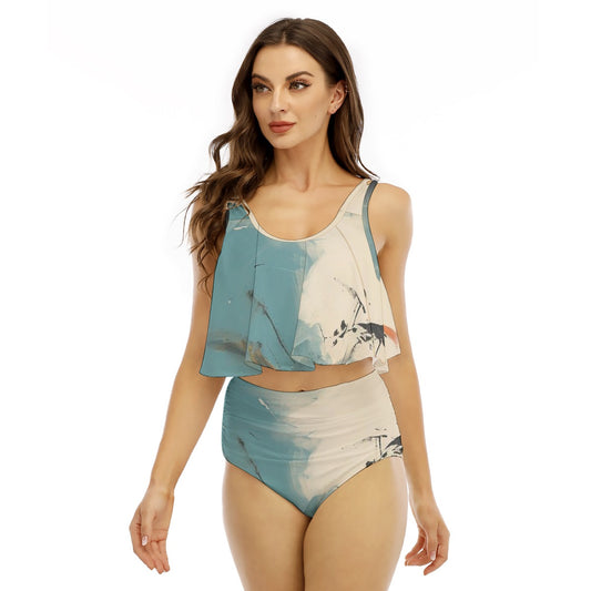 All-Over Print Women's Ruffled Vest Bikini Swimsuit