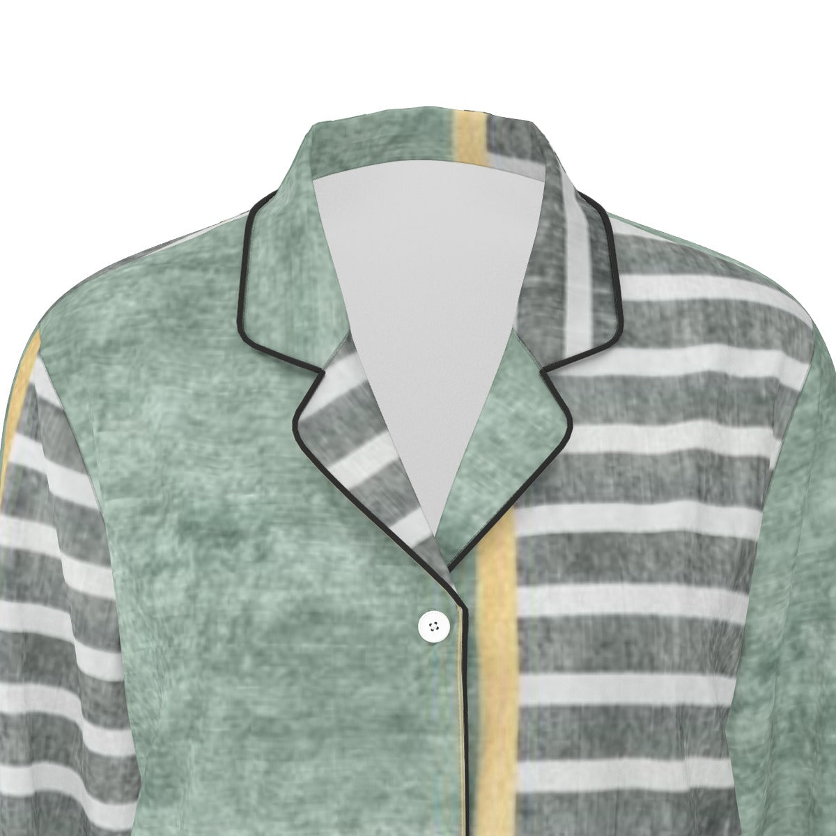 All-Over Print Women's Long Sleeve Pajama Set With Black Contrast Piping