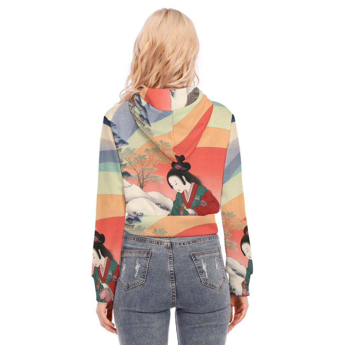 All-Over Print Women's Crop Top Hoodie With Zipper Closure