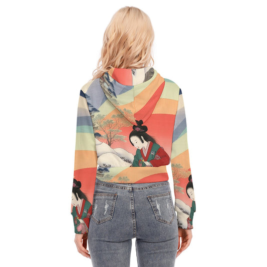 All-Over Print Women's Crop Top Hoodie With Zipper Closure