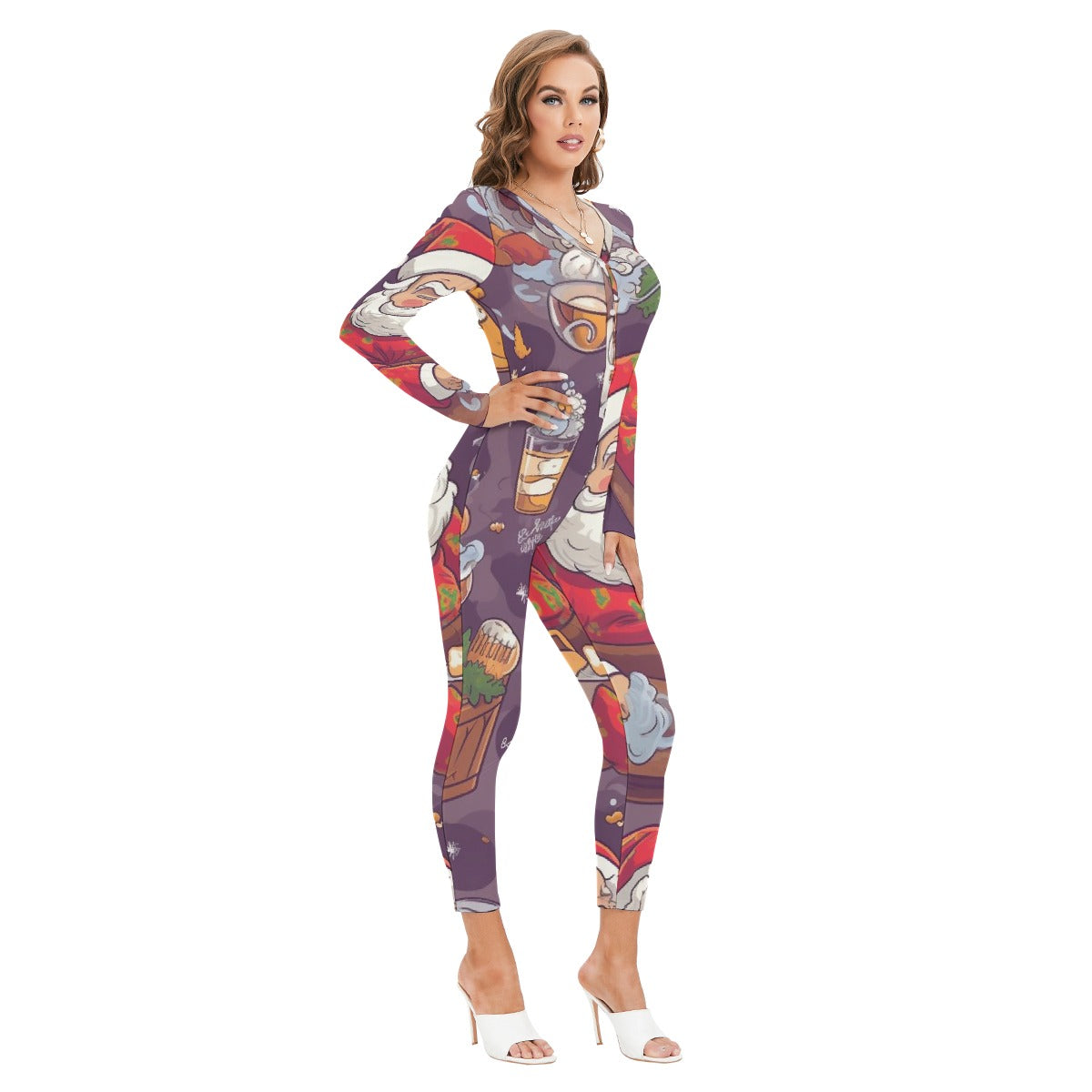 All-Over Print Women's Plunging Neck Jumpsuit