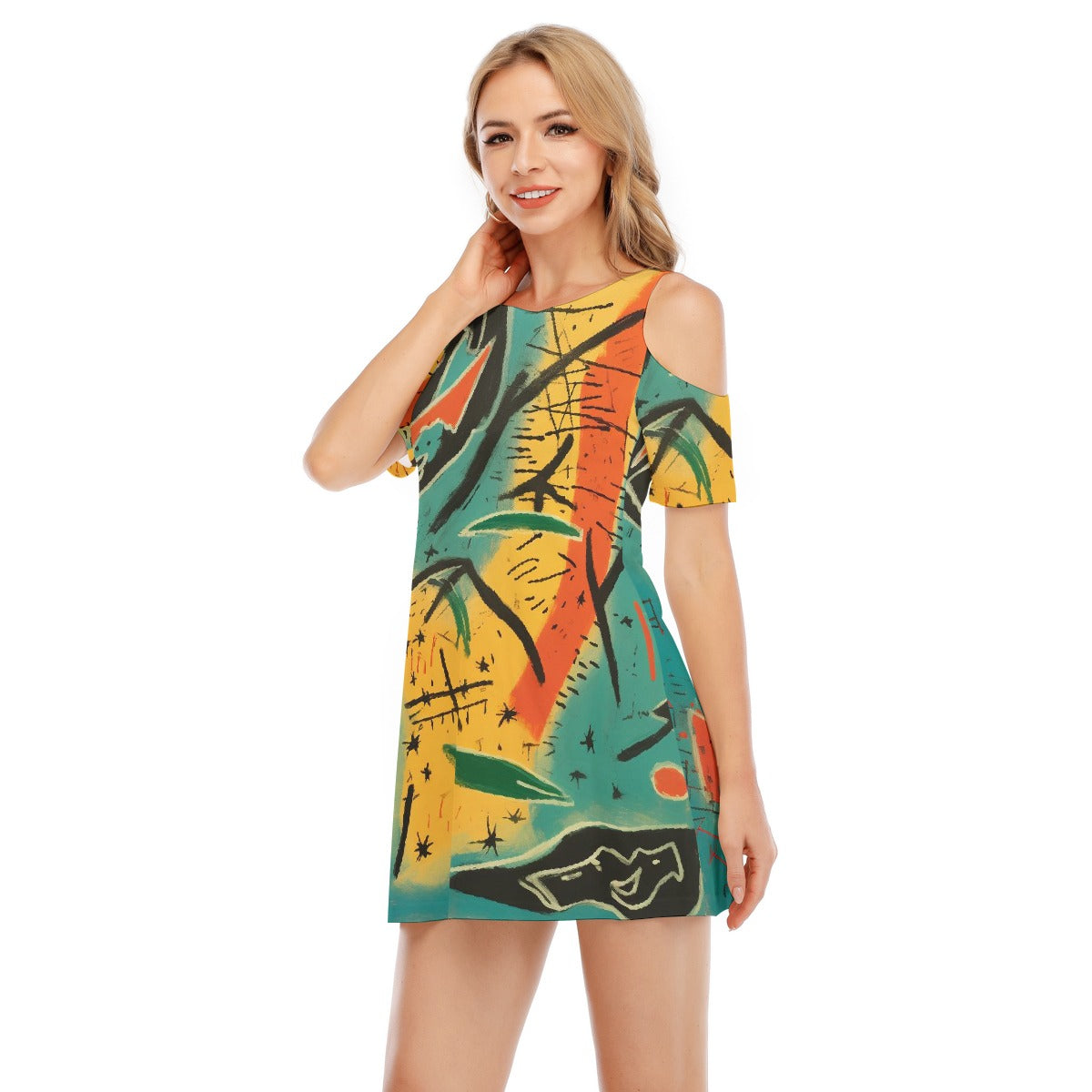 All-Over Print Women's Cold Shoulder Dress | 190GSM Cotton