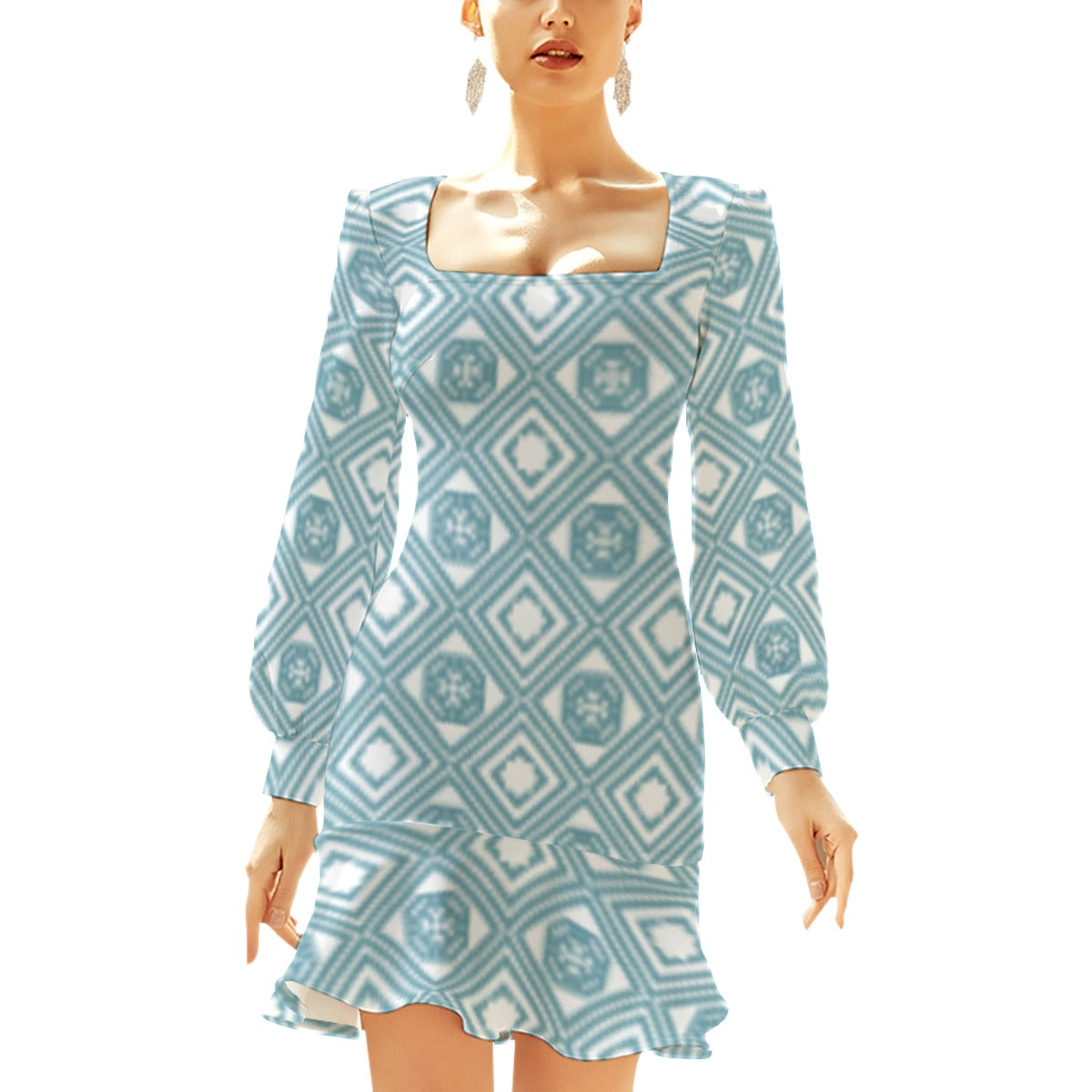 All-Over Print Women's Ruffle Hem Skinny Dress