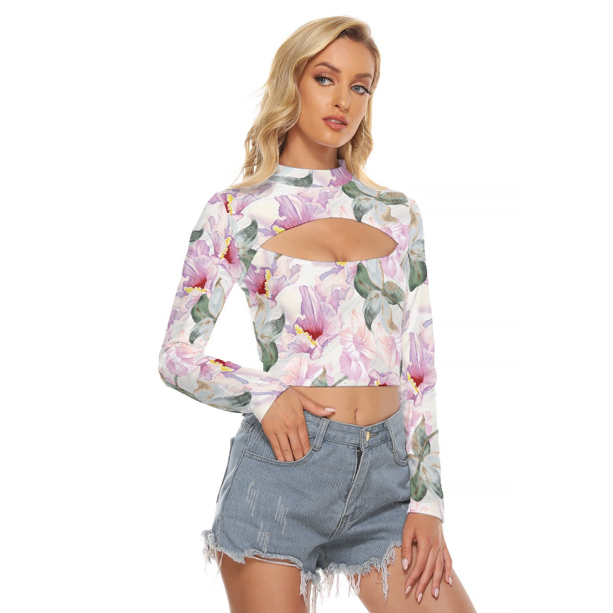 All-Over Print Women's Hollow Chest Keyhole Tight Crop Top