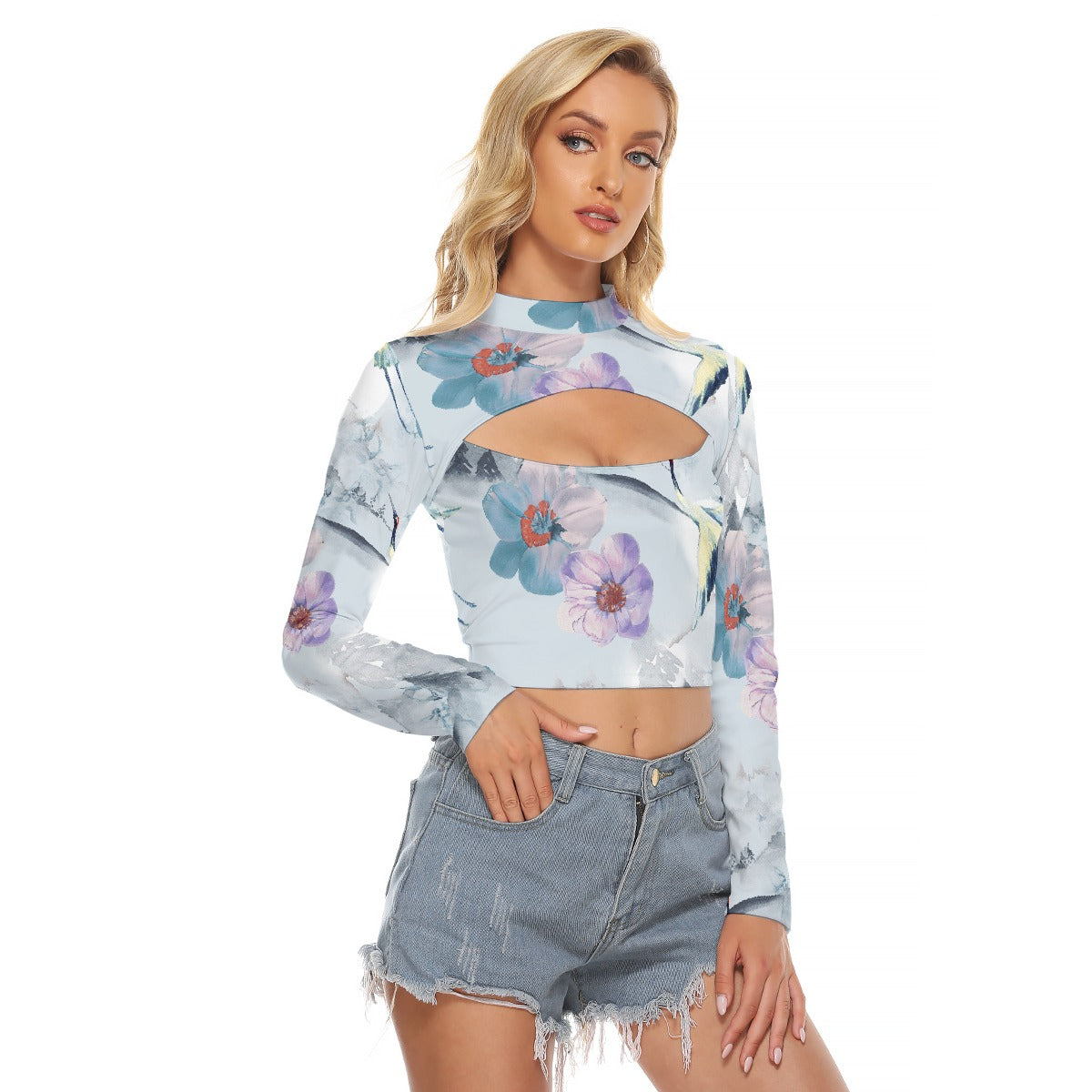 All-Over Print Women's Hollow Chest Keyhole Tight Crop Top