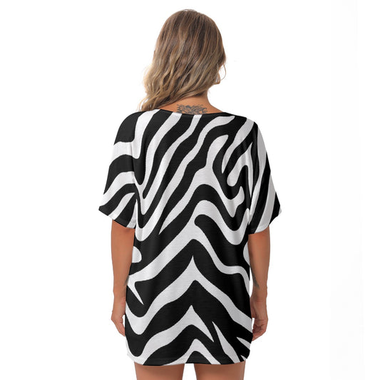 All-Over Print Women's Bat Sleeves V-Neck Blouse