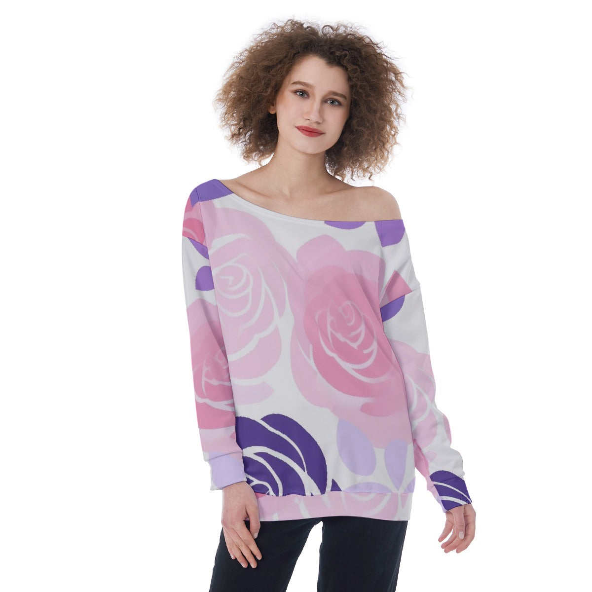 All-Over Print Oversized Women's Off-Shoulder Sweatshirt