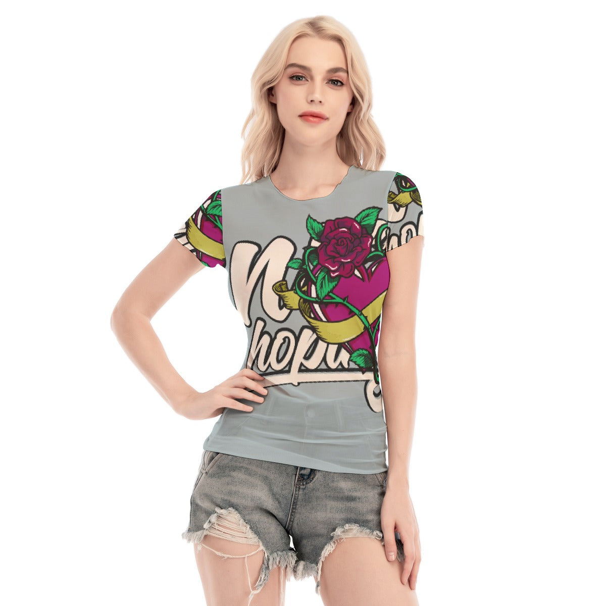 All-Over Print Women's Short Sleeve Mesh Blouse