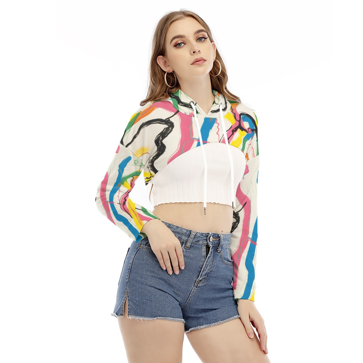 All-Over Print Women's Smock Short Hoodie With Long Sleeve
