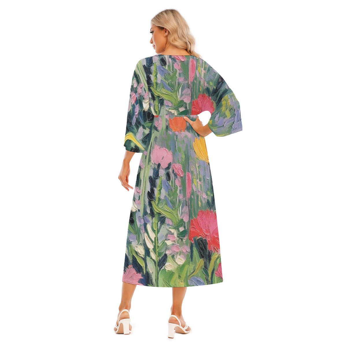 All-Over Print Women's Mid-Sleeve Long Dress