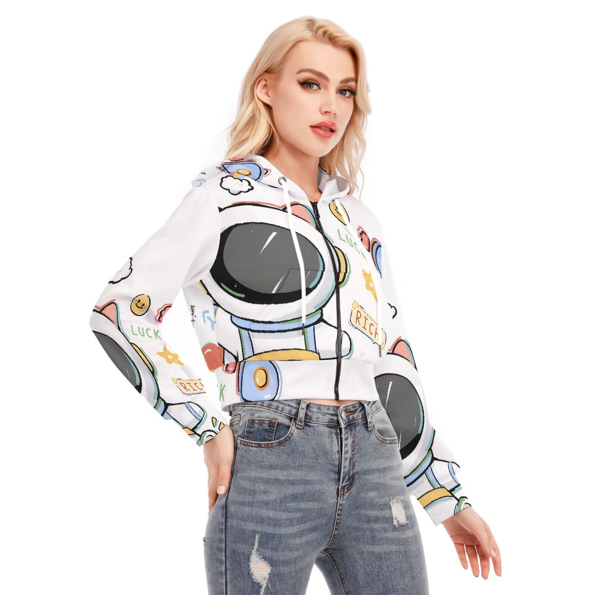 All-Over Print Women's Crop Top Hoodie With Zipper Closure