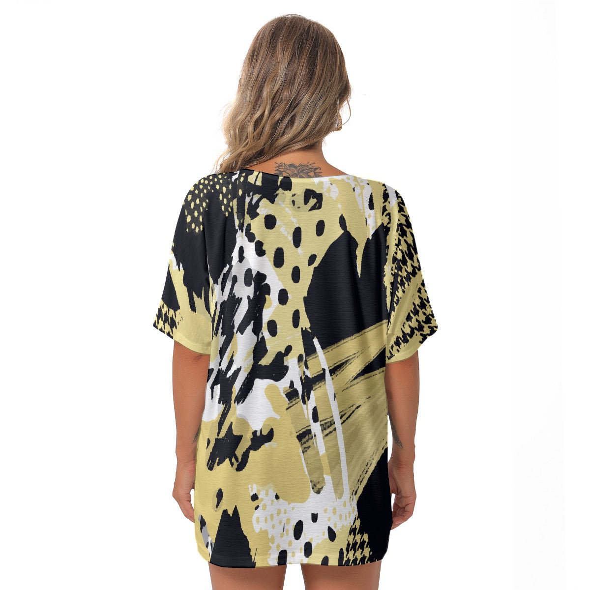 All-Over Print Women's Bat Sleeves V-Neck Blouse