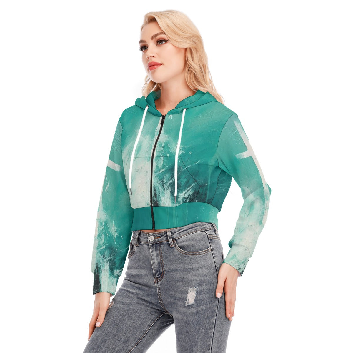 All-Over Print Women's Crop Top Hoodie With Zipper Closure