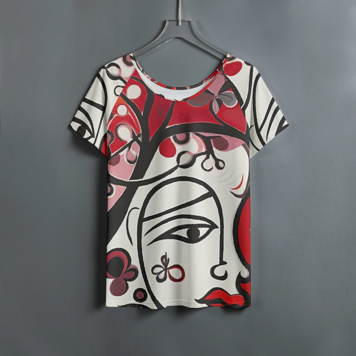 All-Over Print Women's Round Neck T-shirt With Raglan Sleeve