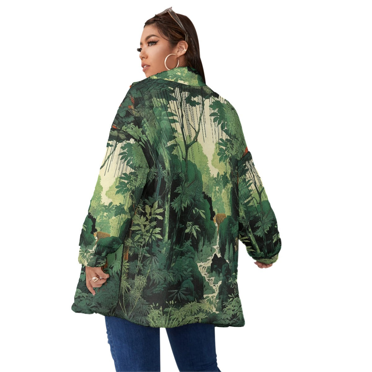 All-Over Print Unisex Borg Fleece Stand-up Collar Coat With Zipper Closure(Plus Size)