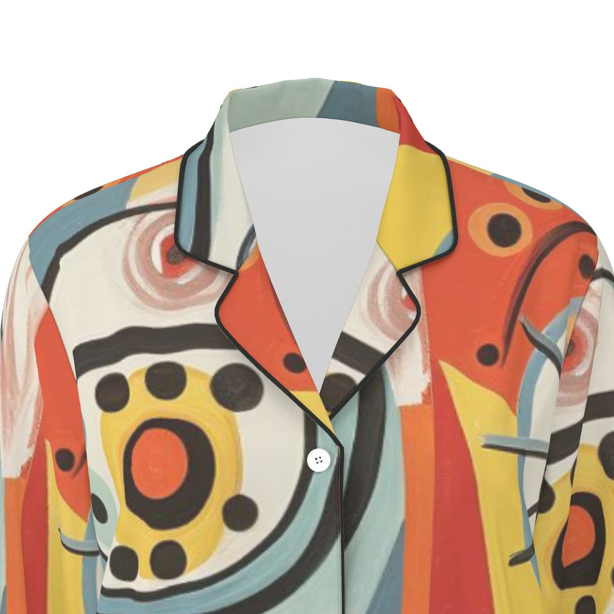 All-Over Print Women's Long Sleeve Pajama Set With Black Contrast Piping