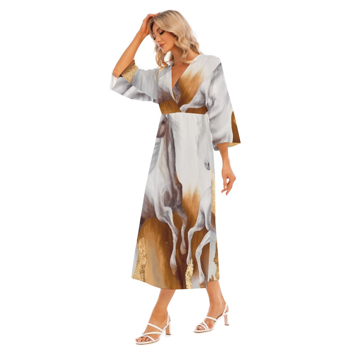 All-Over Print Women's Mid-Sleeve Long Dress