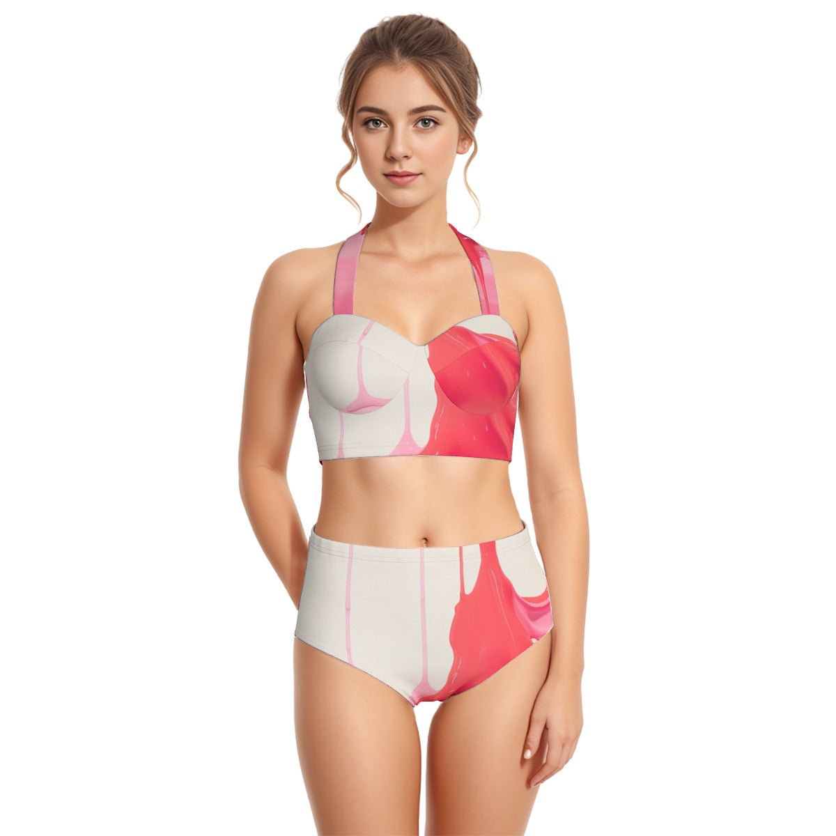 All-Over Print Women's Swimsuit Set With Halter