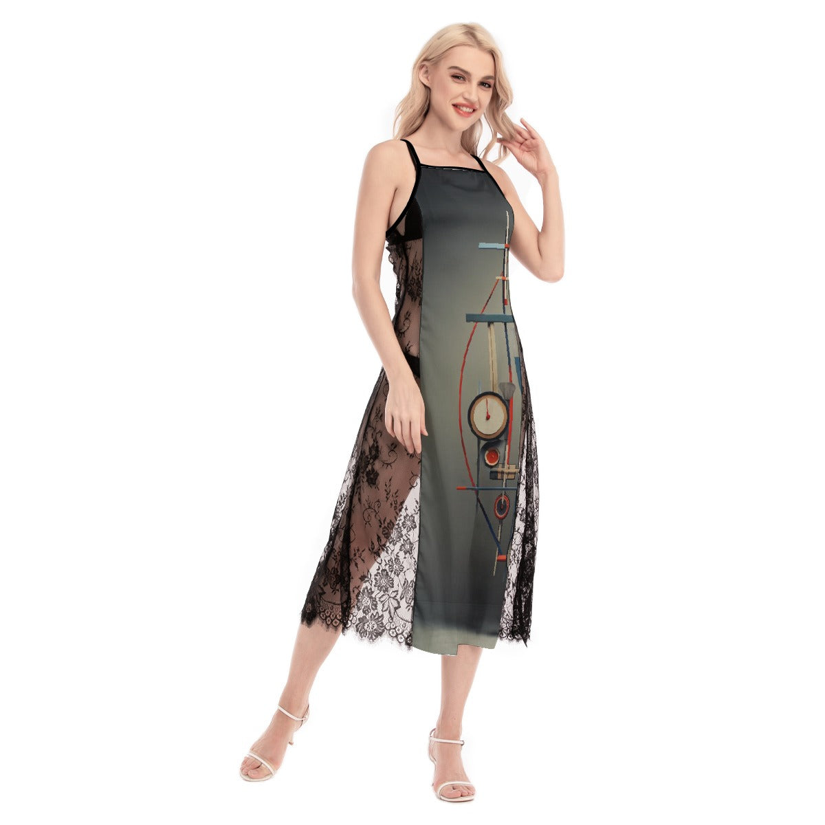 All-Over Print Women's Lace Cami Cross Back Dress