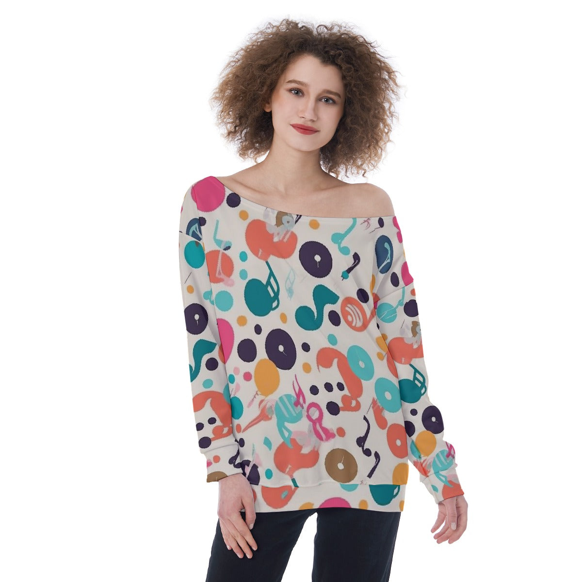 All-Over Print Oversized Women's Off-Shoulder Sweatshirt