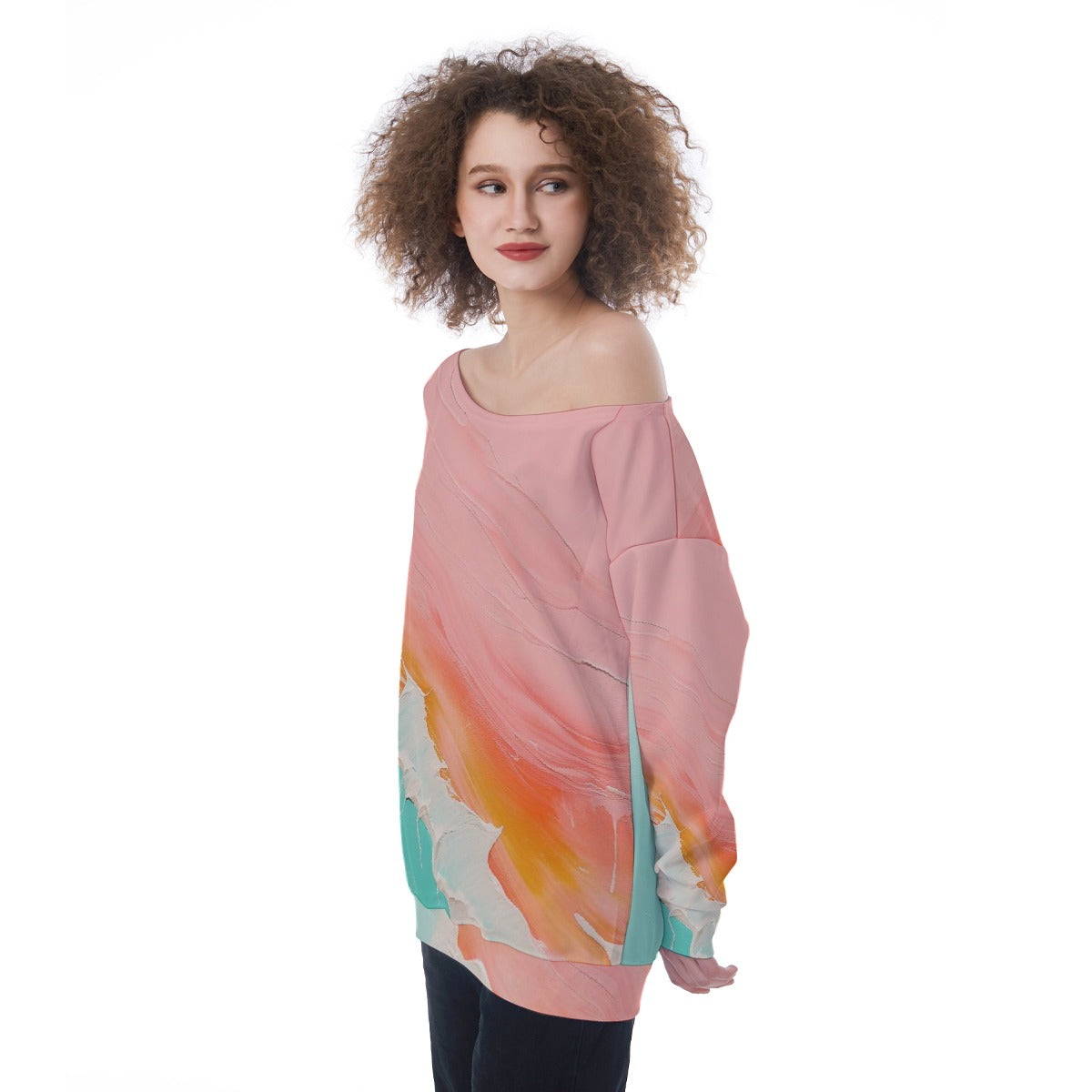 All-Over Print Oversized Women's Off-Shoulder Sweatshirt