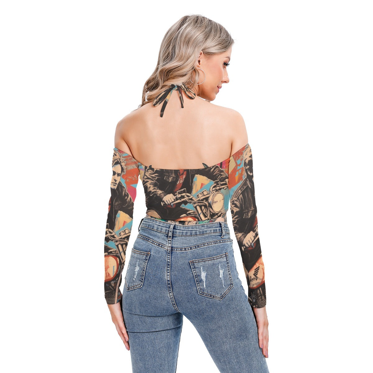 All-Over Print Women's Halter Lace-up Top