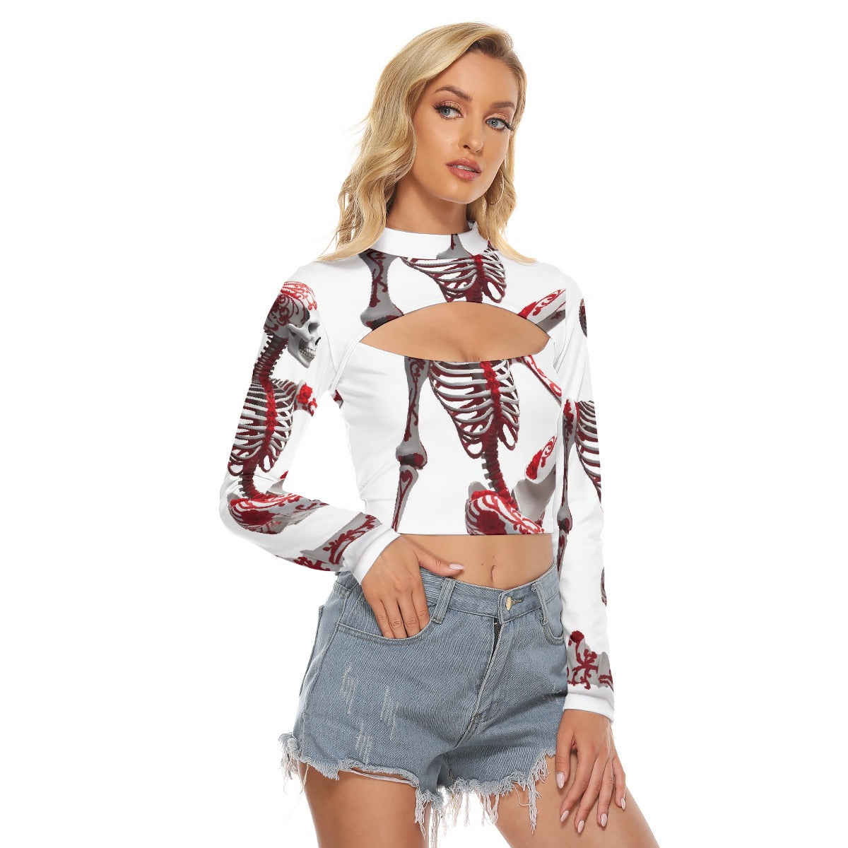 All-Over Print Women's Hollow Chest Keyhole Tight Crop Top