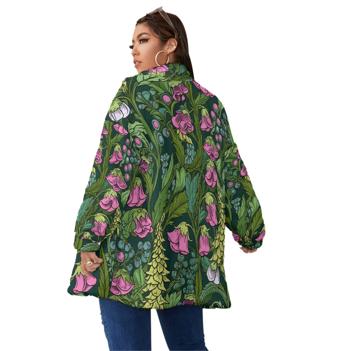 All-Over Print Unisex Borg Fleece Stand-up Collar Coat With Zipper Closure(Plus Size)