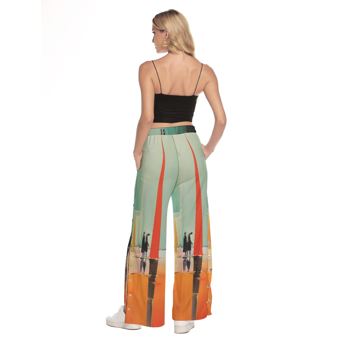 All-Over Print Women's Side Slit Snap Button Trousers