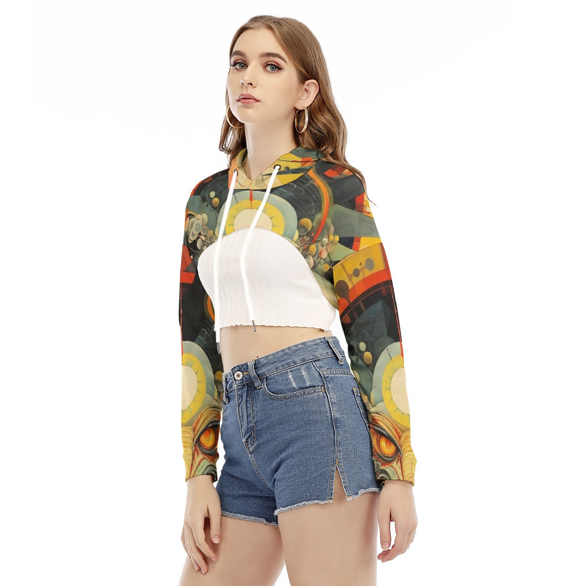 All-Over Print Women's Smock Short Hoodie With Long Sleeve