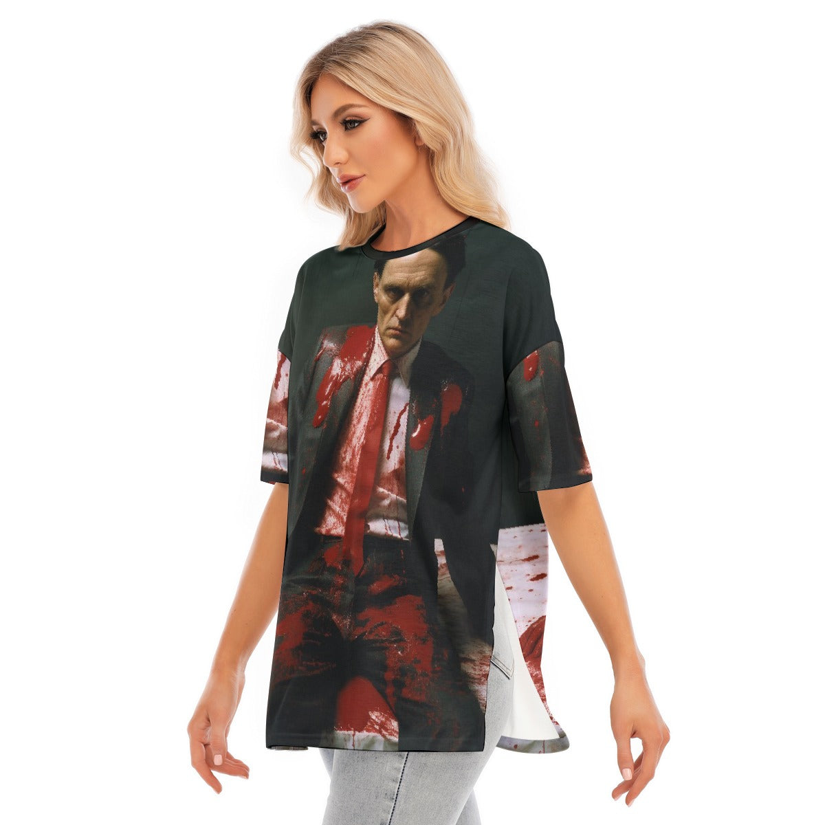 All-Over Print Women's Short Sleeves T-shirt With Hem Split
