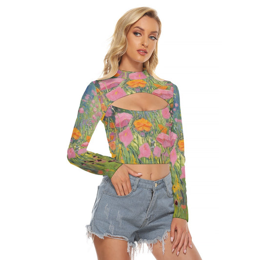 All-Over Print Women's Hollow Chest Keyhole Tight Crop Top