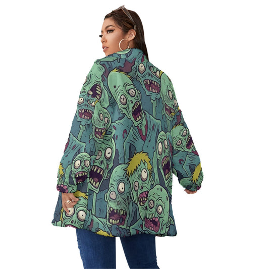 All-Over Print Unisex Borg Fleece Stand-up Collar Coat With Zipper Closure(Plus Size)