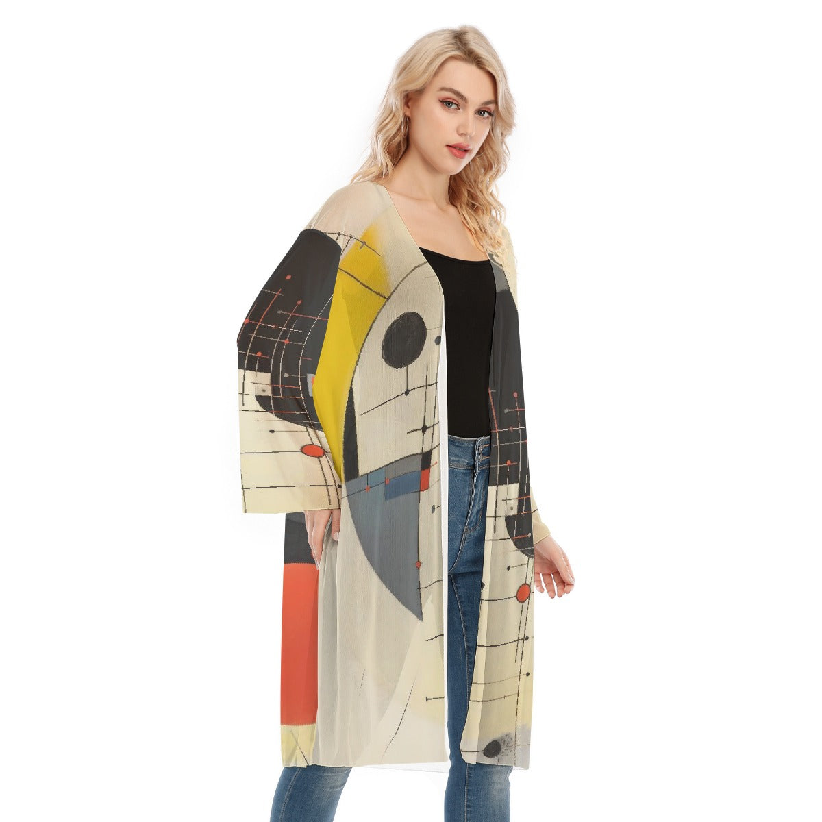 All- Over Print Women's Long Sleeve Mesh Cardigan