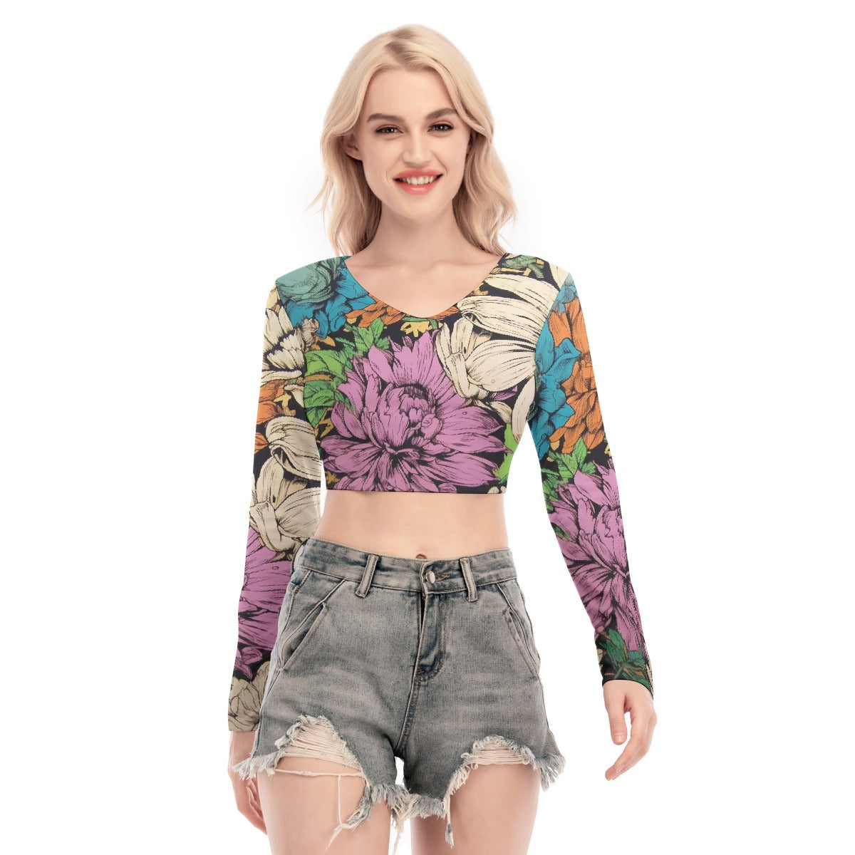 All-Over Print Women's Back Hollow T-shirt With Strap