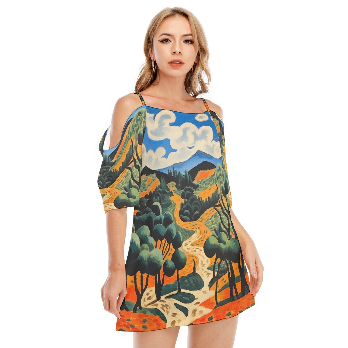 All-Over Print Women's Off-shoulder Cami Dress